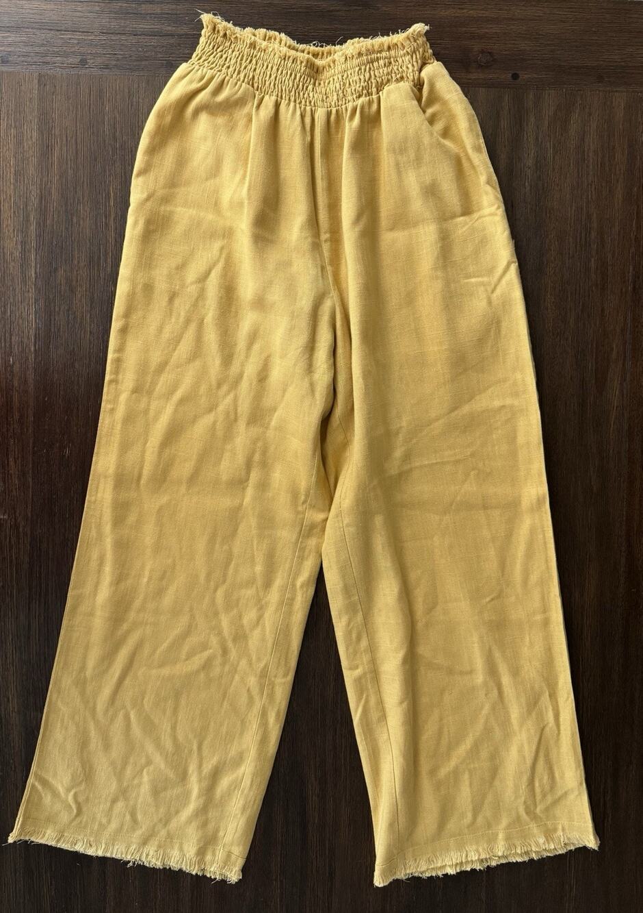 Marigold Linen Pants Women’s XS Cropped Elastic Waist Lined Solai The Label